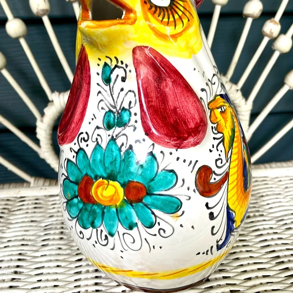 Williams & Sonoma Rooster Pitcher/Creamer In Deruta Style Majolica Inspired